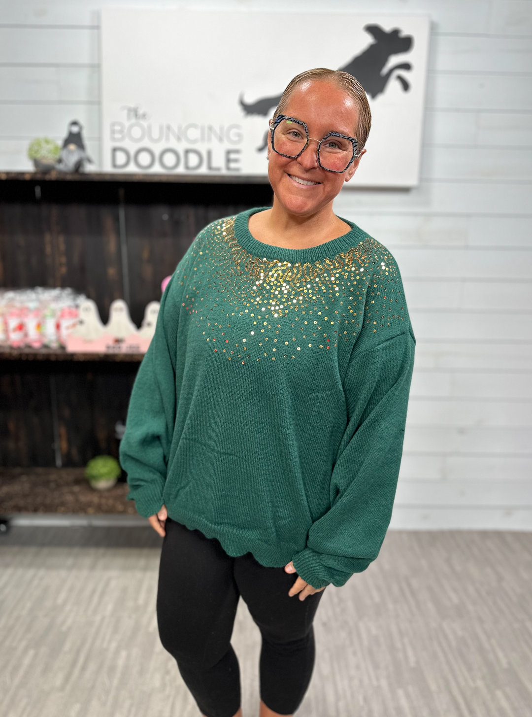 Bibi - Sequin Sweater Green