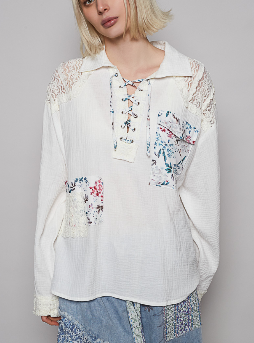 POL - Gauzy Lace Up Top