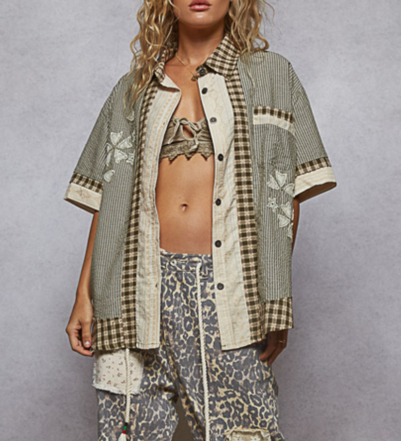 POL - Floral Patch Button Down Top
