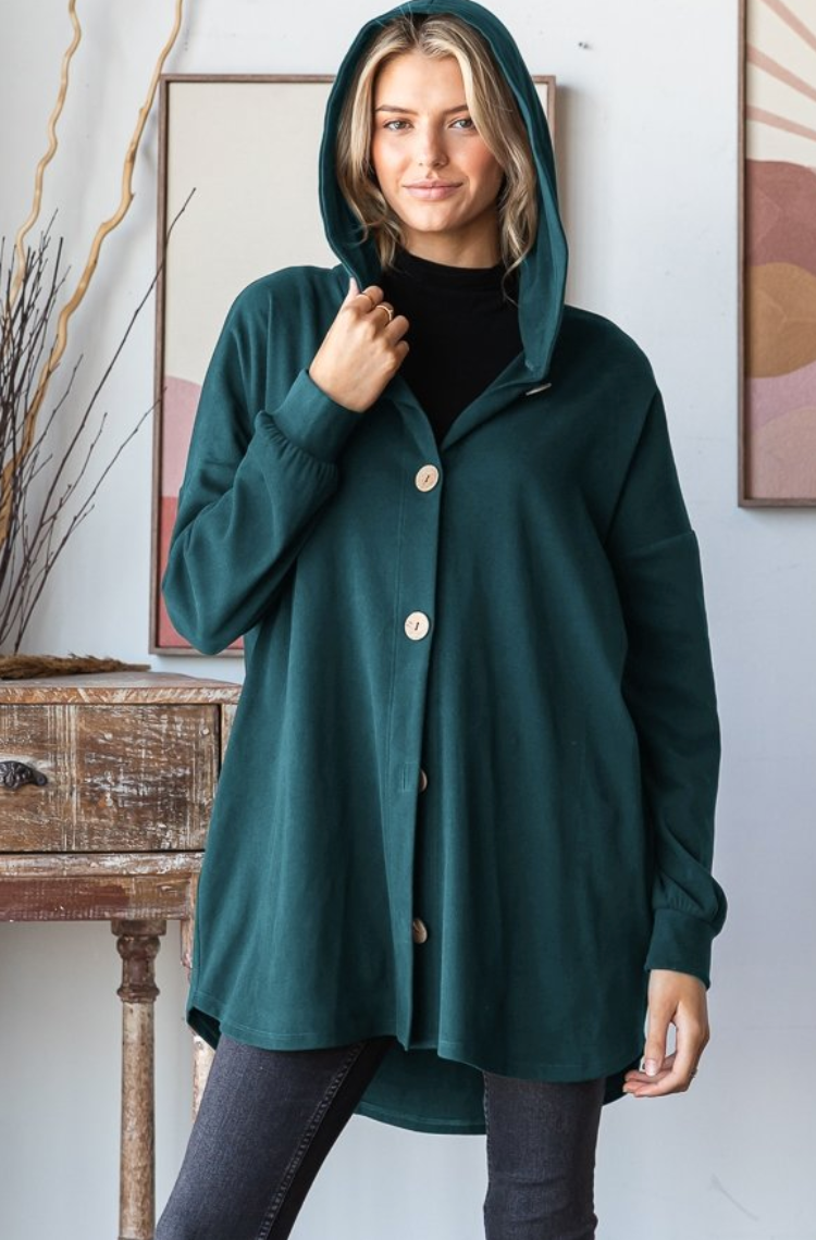 Heimish - Hoodie Cardigan Shacket in Hunter Green