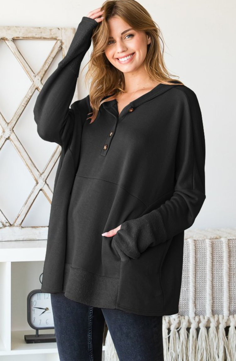 Heimish - Black Hoodie with Buttons