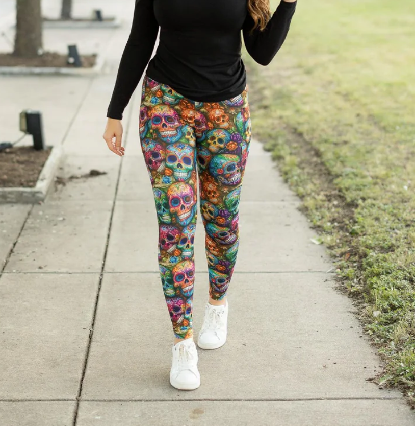 Julia Rose - Halloween Leggings - Paisley Skulls