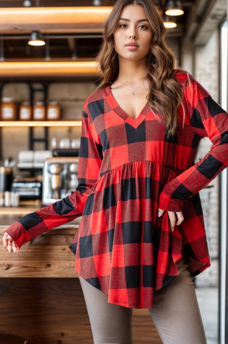 Heimish - Red & Black Babydoll Top