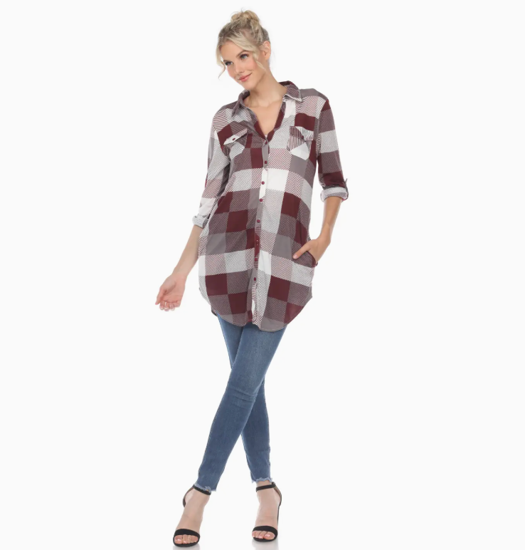 Plaid Tunic Button Up