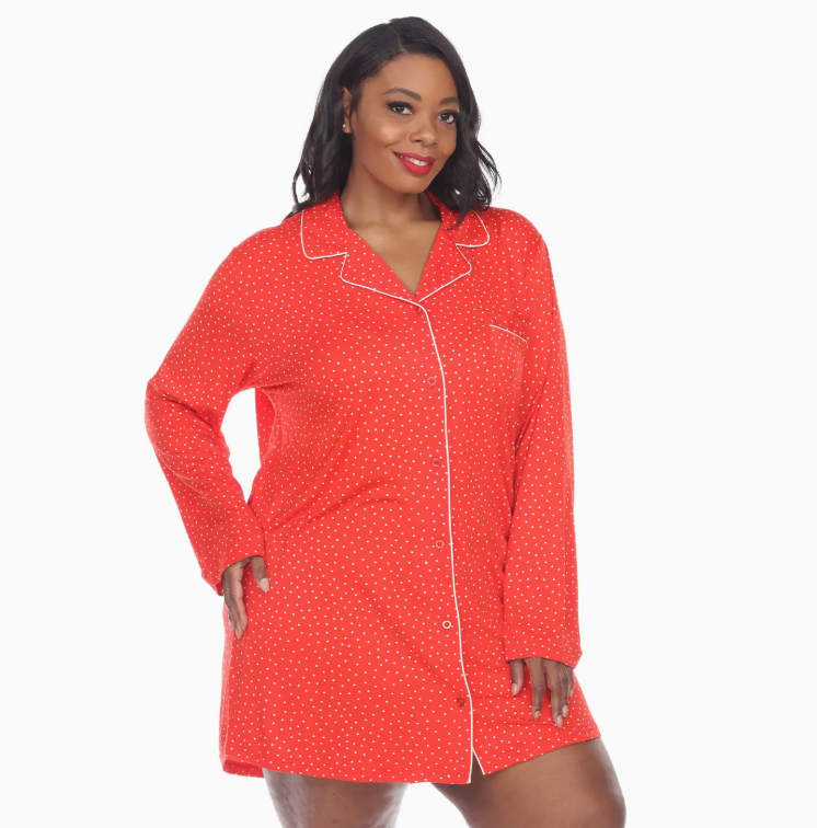 Long Sleeve Nightgown - Red Polka Dots