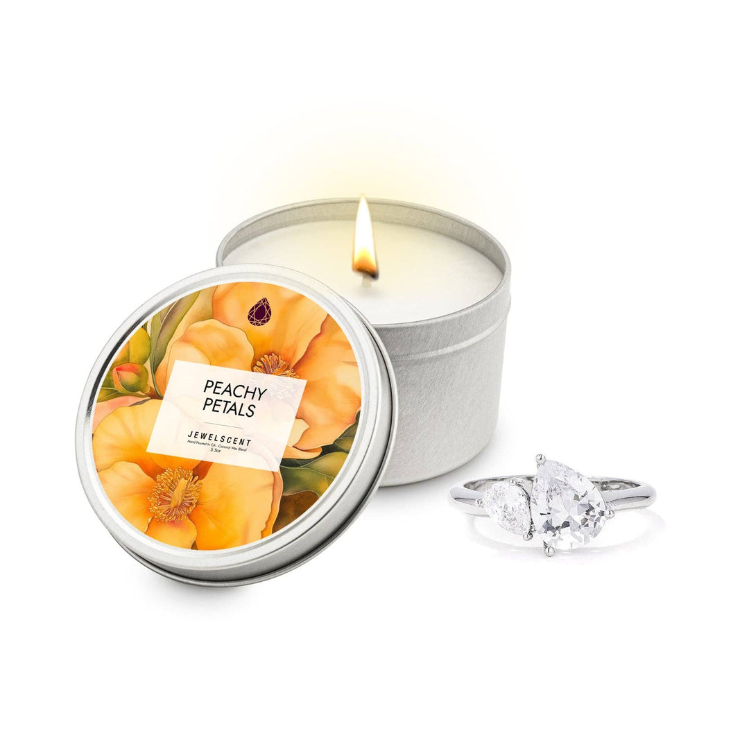 Peachy Petals 5.5oz Tin Jewelry Candle: Ring Size 8