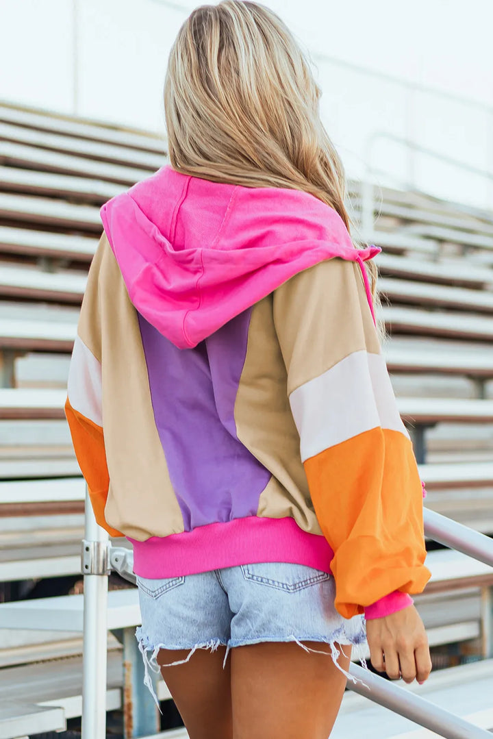 The Bouncing Doodle Color Block Zip Up Long Sleeve Hoodie