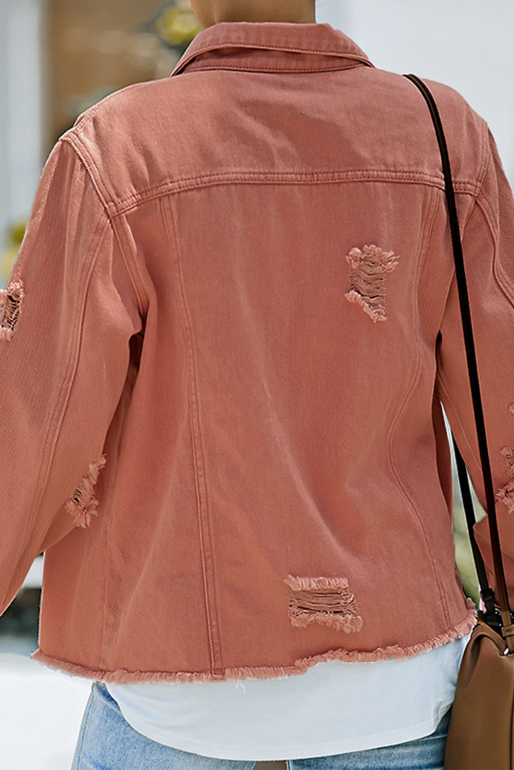 Bouncing Doodle Distressed Raw Hem Denim Jacket