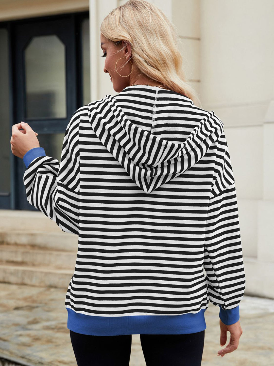 The Bouncing Doodle Drawstring Striped Zip Up Long Sleeve Hoodie