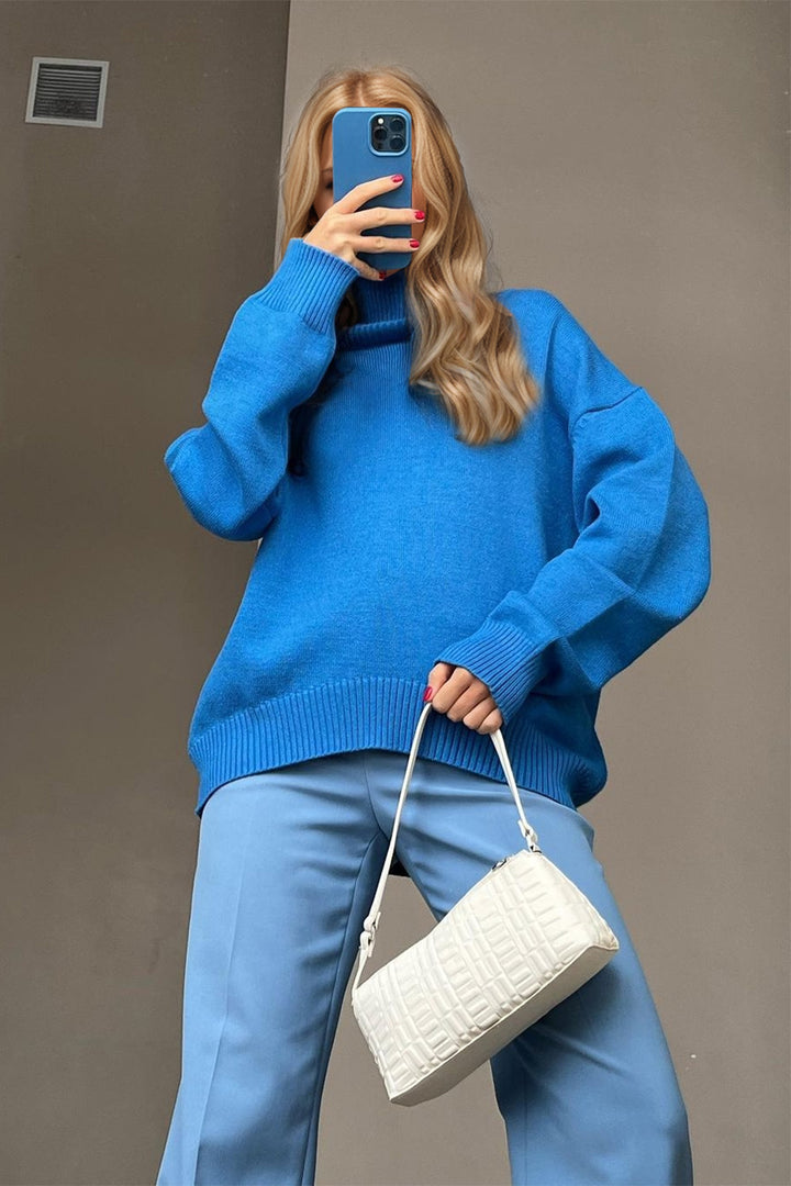 The Bouncing Doodle Turtleneck Dropped Shoulder Long Sleeve Sweater