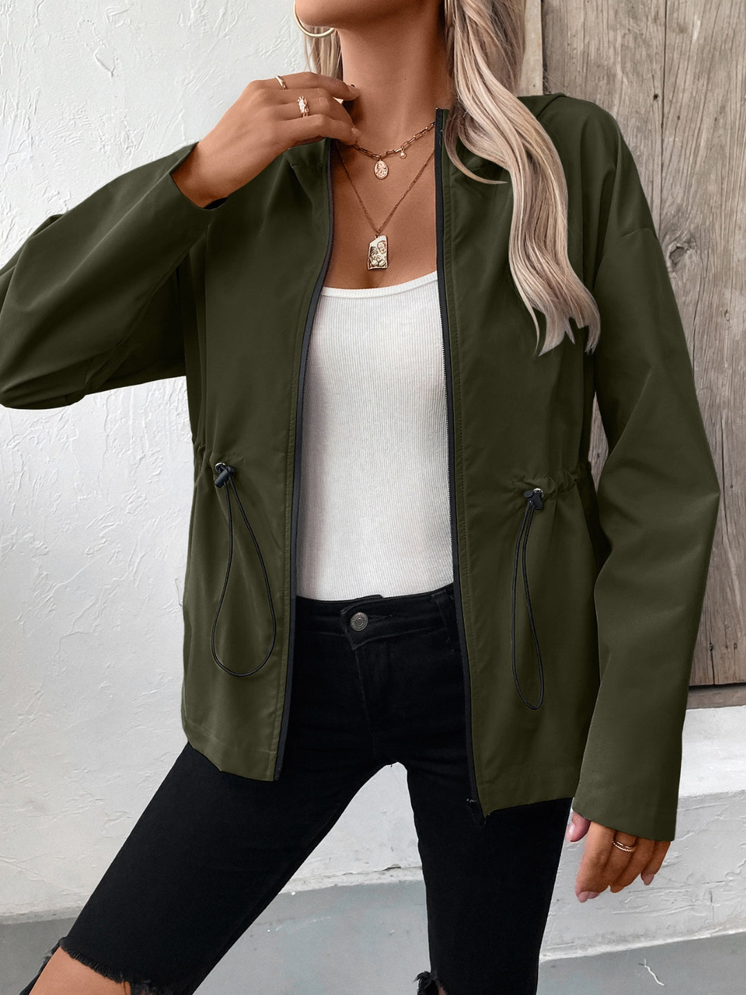 The Bouncing Doodle Drawstring Zip Up Hooded Jacket