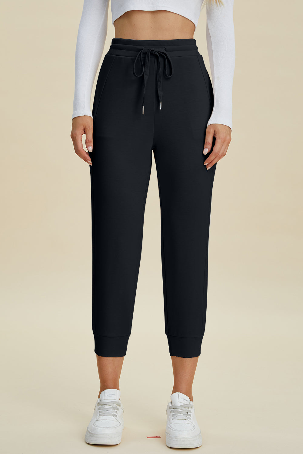 Bouncing Doodle Full Size Air Scuba Drawstring High Waist Cropped Pants