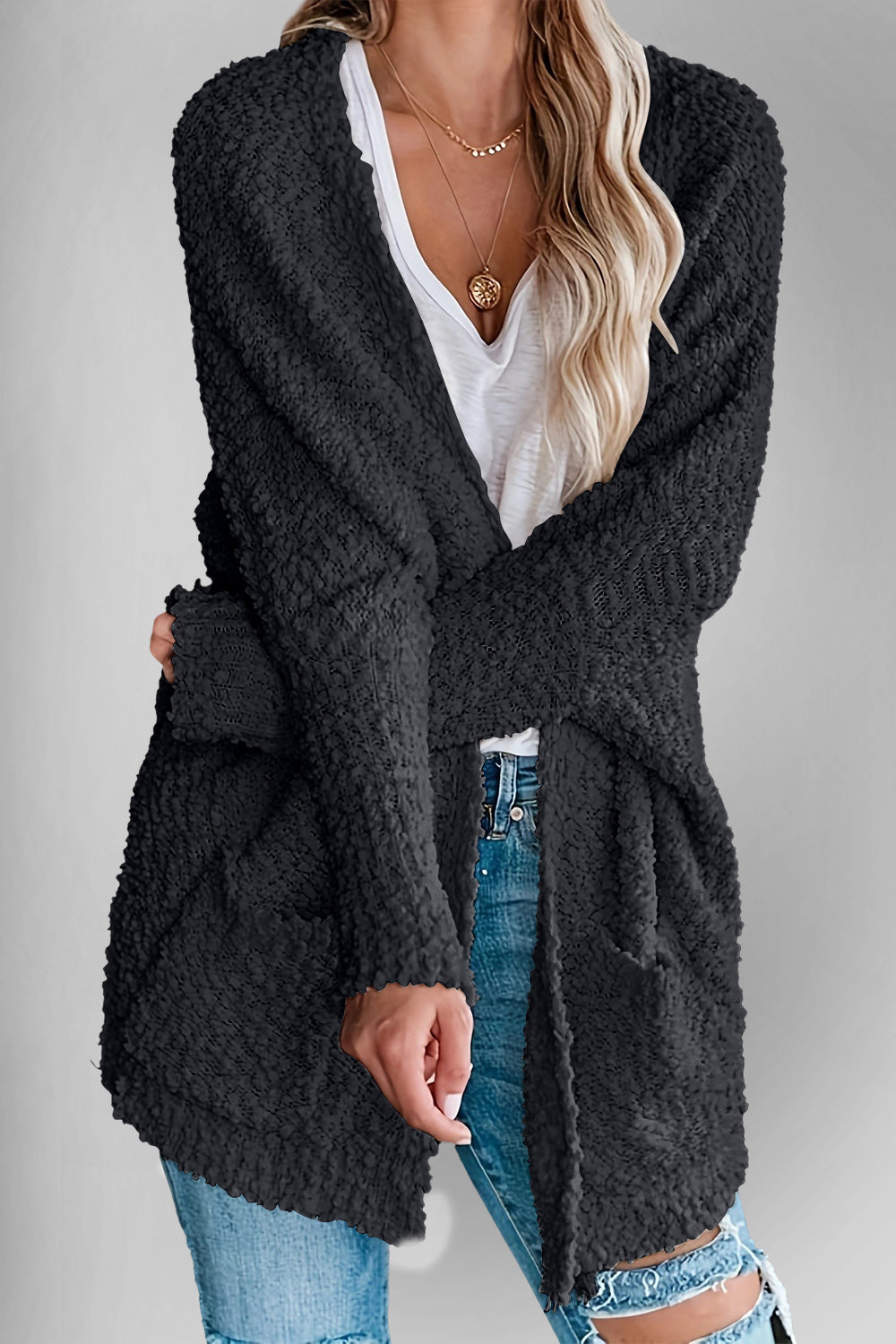 The Bouncing Doodle Open Front Long Sleeve Cardigan with Pockets