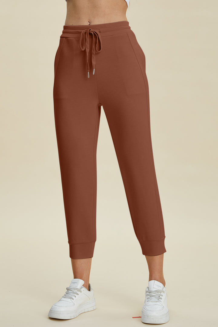 Bouncing Doodle Full Size Air Scuba Drawstring High Waist Cropped Pants