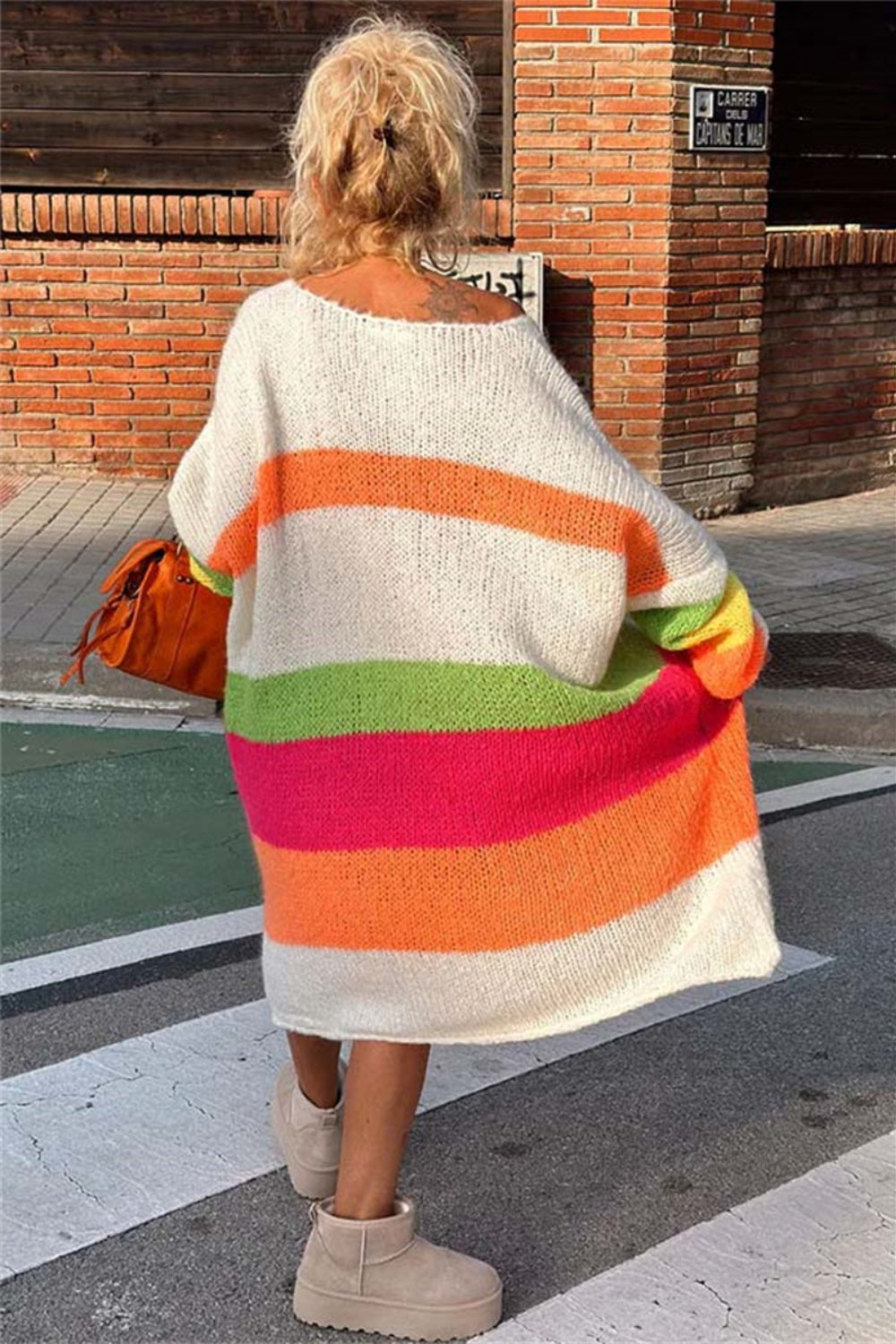 Bouncing Doodle Color Block V-Neck Long Sleeve Sweater Dress