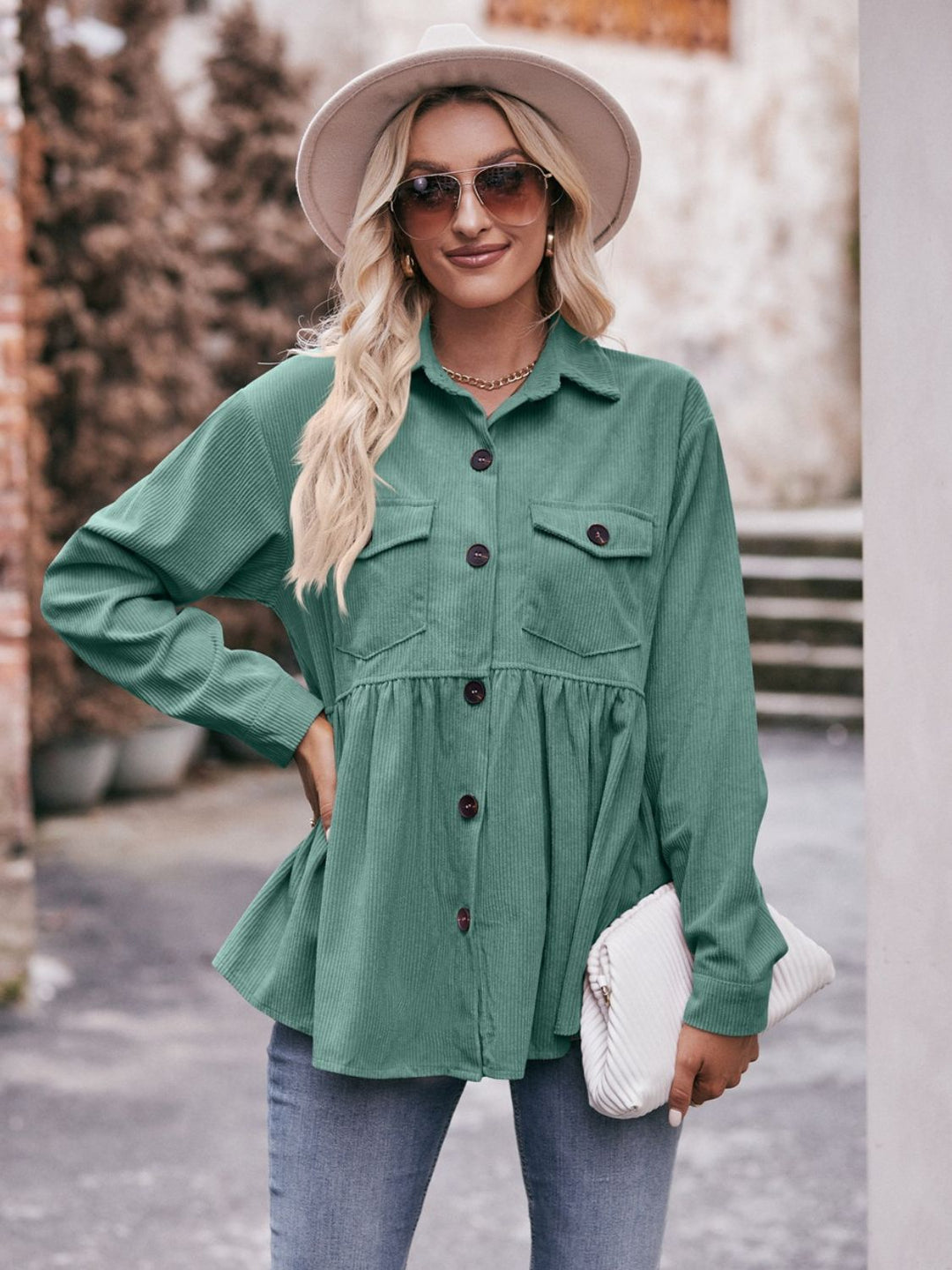 The Bouncing Doodle Corduroy  Button Up Shacket