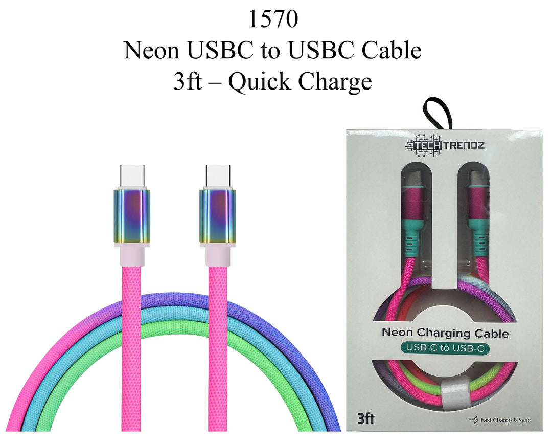 Neon USB-C to USB-C Cable - 3ft