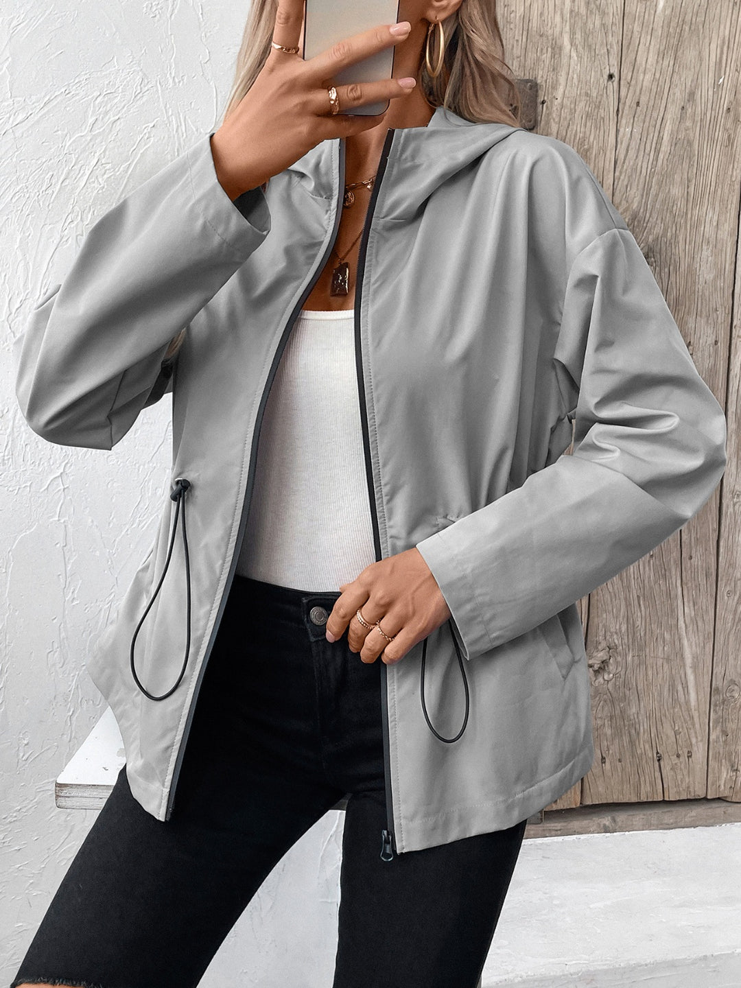The Bouncing Doodle Drawstring Zip Up Hooded Jacket