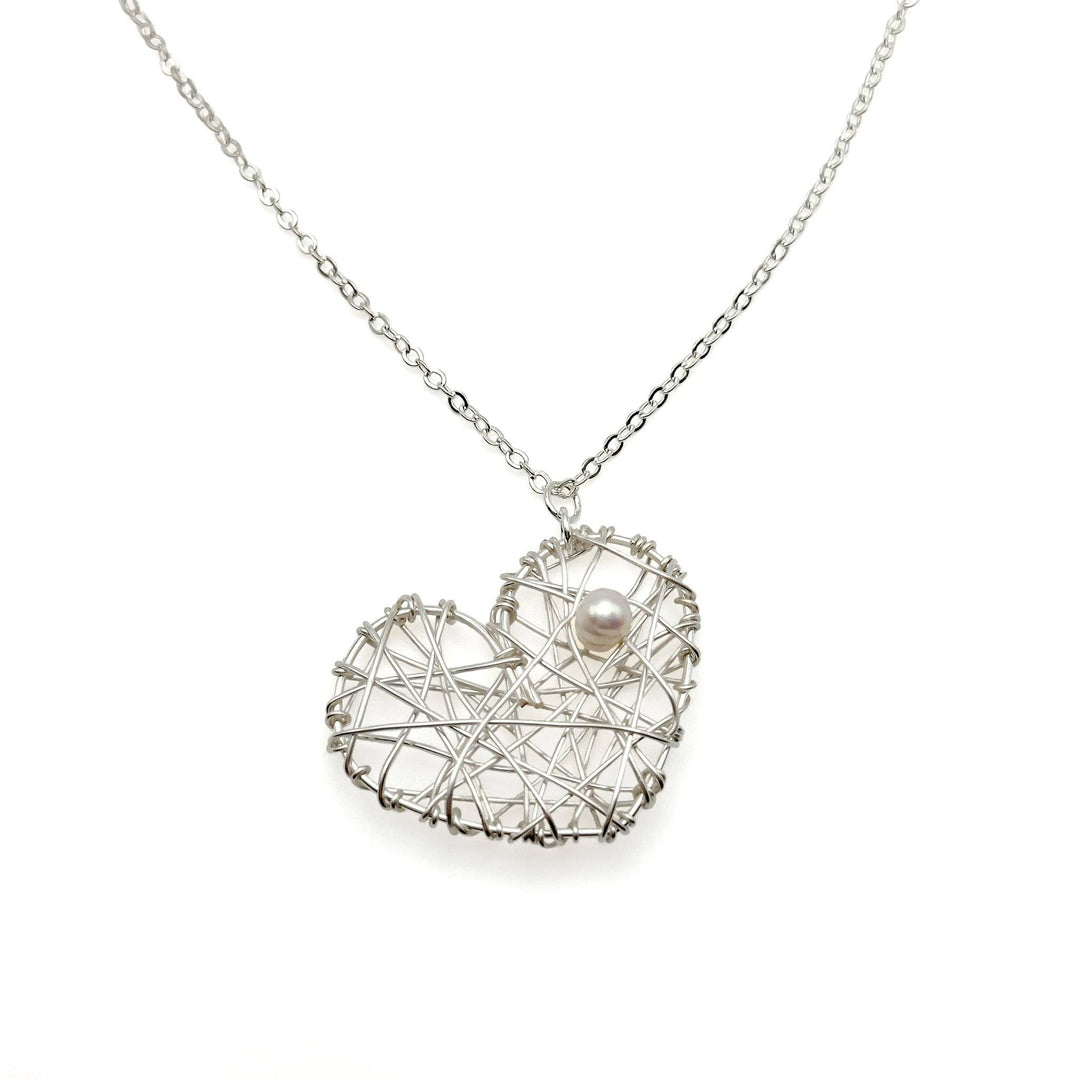 Dear Heart silver and pearl pendant necklace