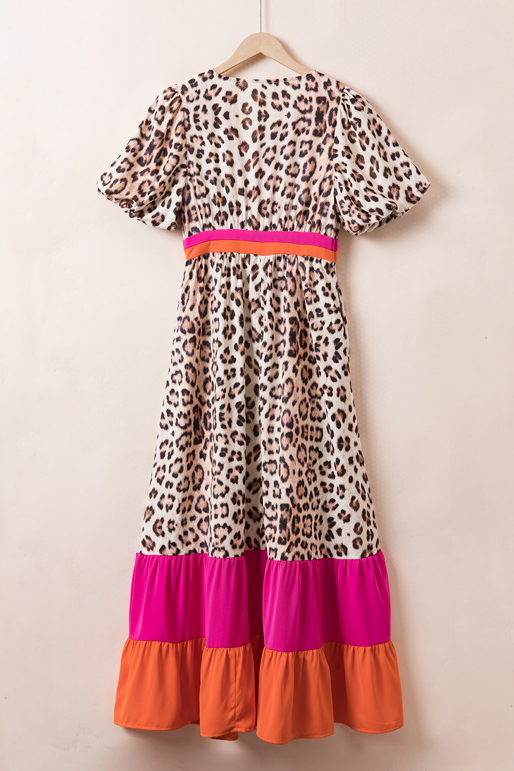 Bouncing Doodle Leopard V-Neck Half Sleeve Maxi Dress
