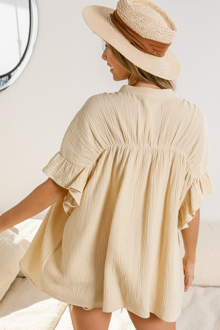 BiBi - Loose Fit Gauze Shirred Detail Top