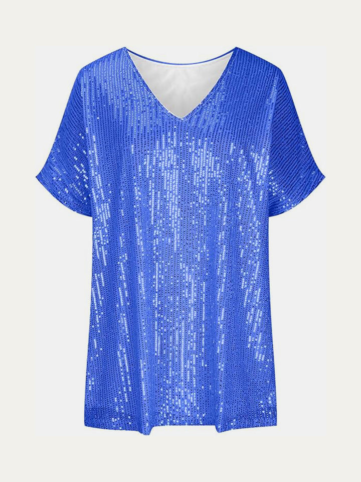 Bouncing Doodle Sequin V-Neck Short Sleeve Top