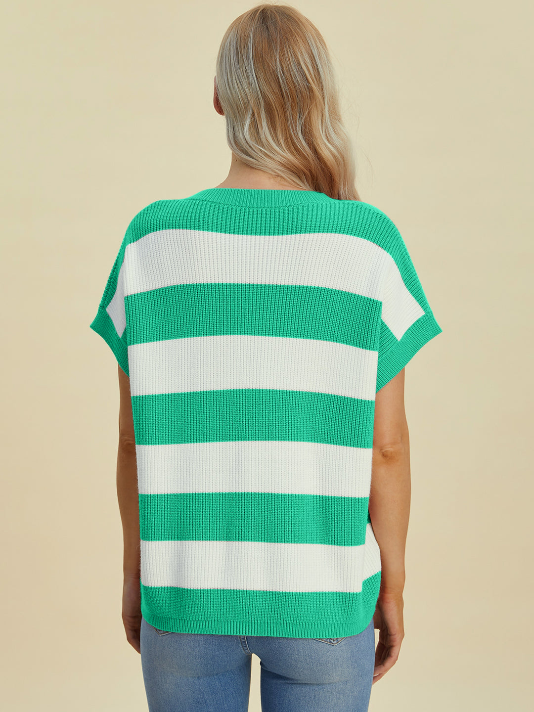 The Bouncing Doodle Striped V-Neck Short Sleeve Sweater