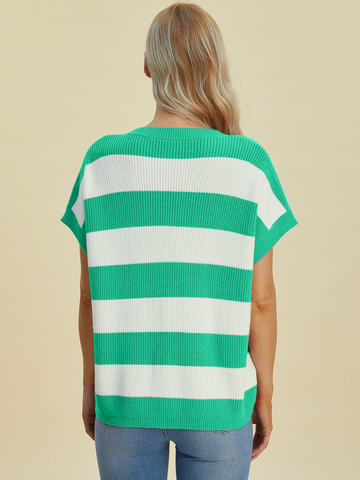 The Bouncing Doodle Striped V-Neck Short Sleeve Sweater