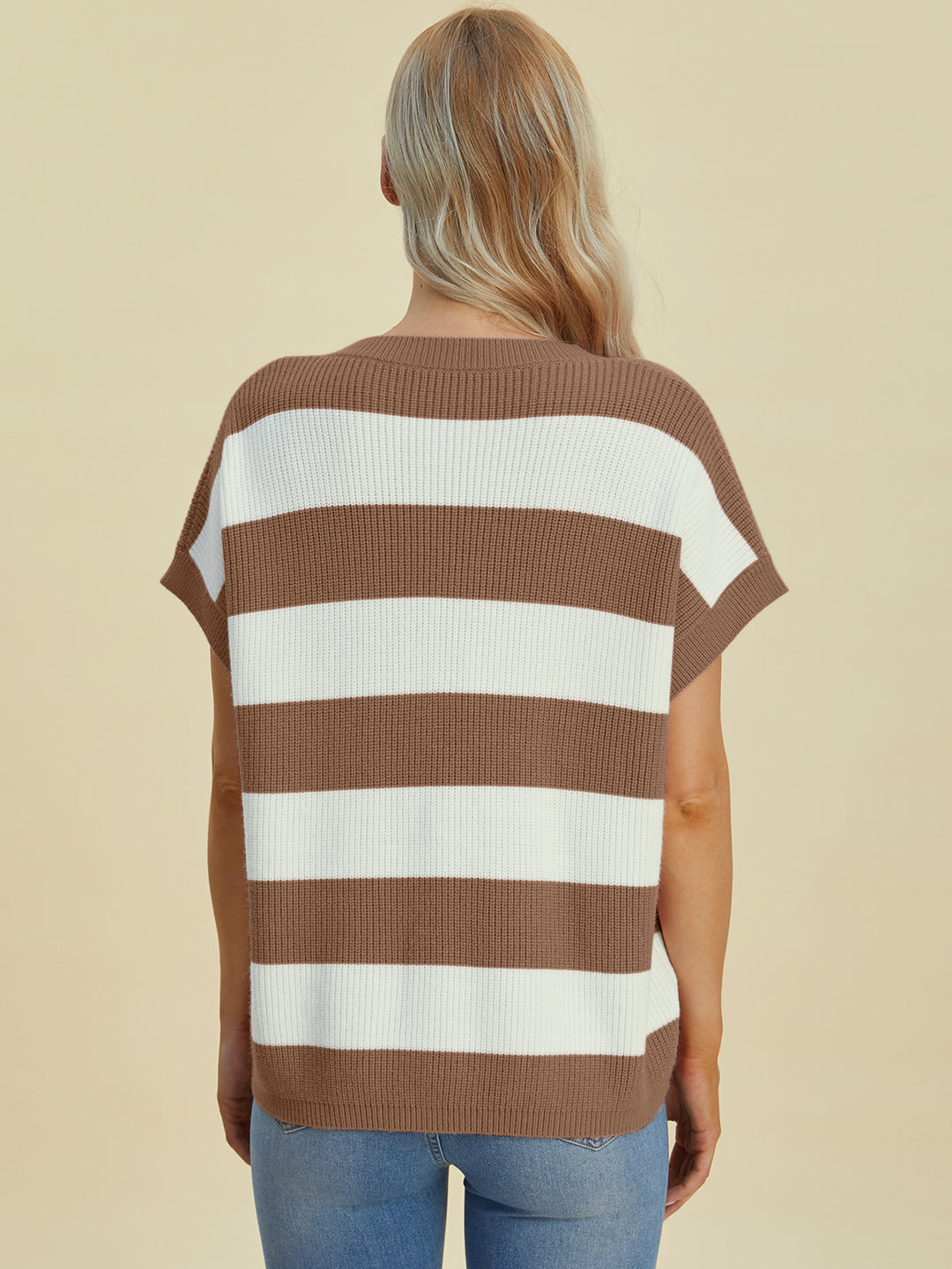 The Bouncing Doodle Striped V-Neck Short Sleeve Sweater