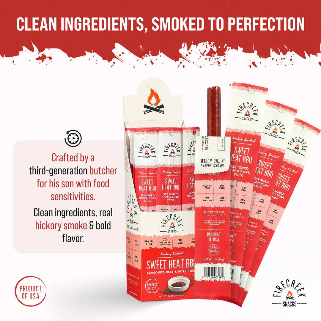 FireCreek Snacks Sweet Heat BBQ Beef & Pork Meat Sticks