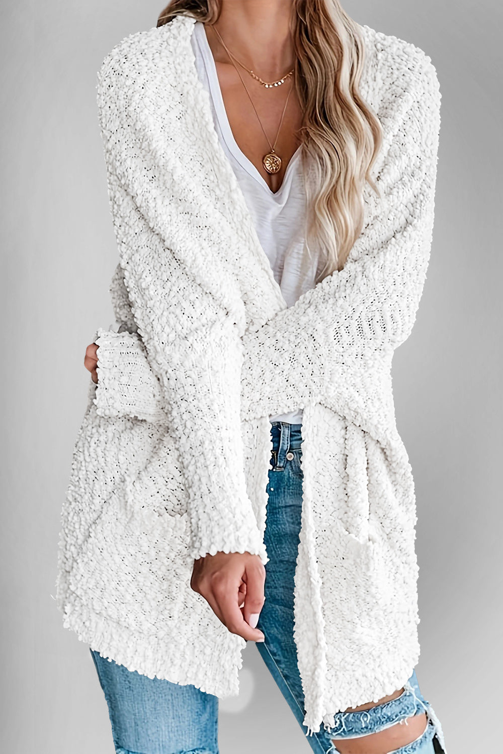 The Bouncing Doodle Open Front Long Sleeve Cardigan with Pockets