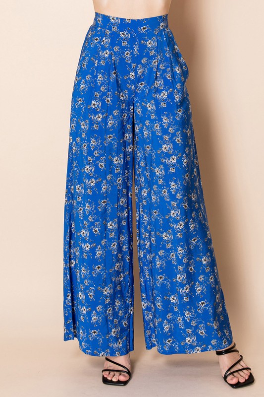 White Birch - High-waisted floral print knit pants