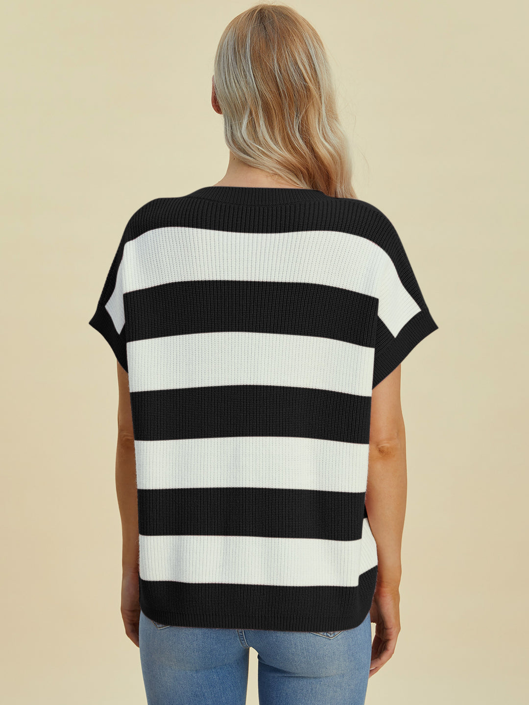 The Bouncing Doodle Striped V-Neck Short Sleeve Sweater