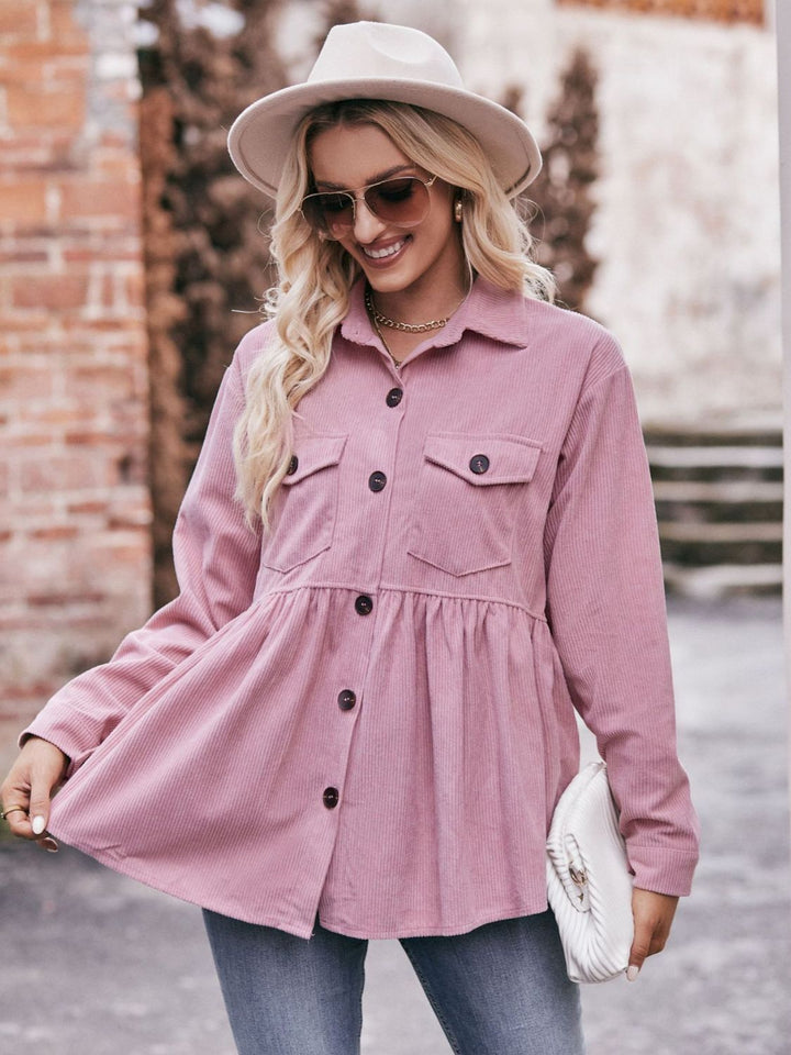 The Bouncing Doodle Corduroy  Button Up Shacket