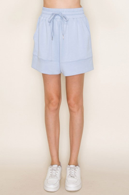 White Birch - High-waisted solid knit shorts