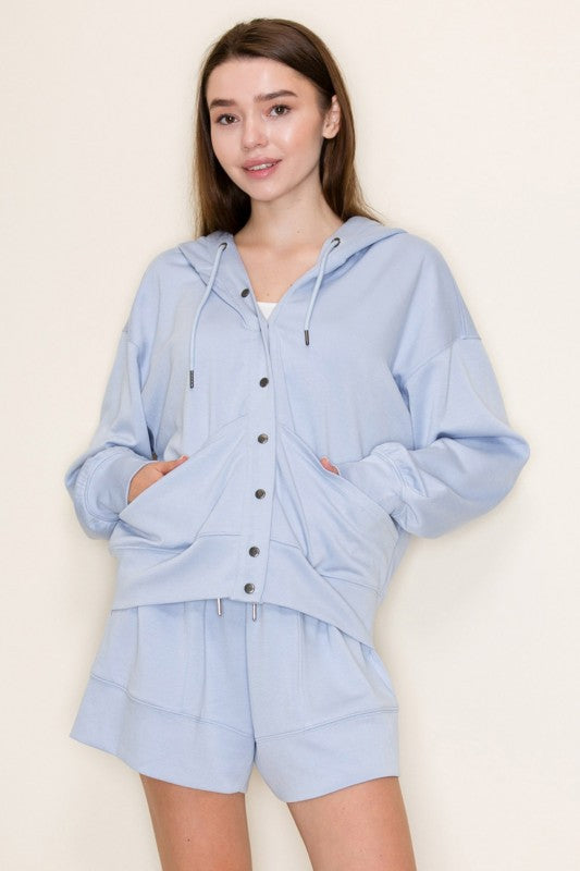 White Birch - Long sleeve solid knit button down hoodie