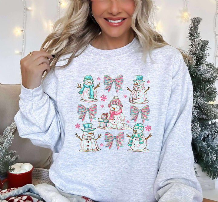 Snowman Grid & Bows Graphic Sweatshirt