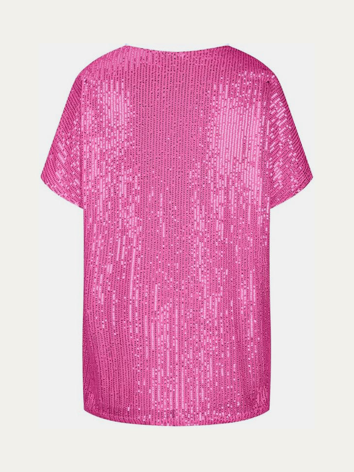 Bouncing Doodle Sequin V-Neck Short Sleeve Top