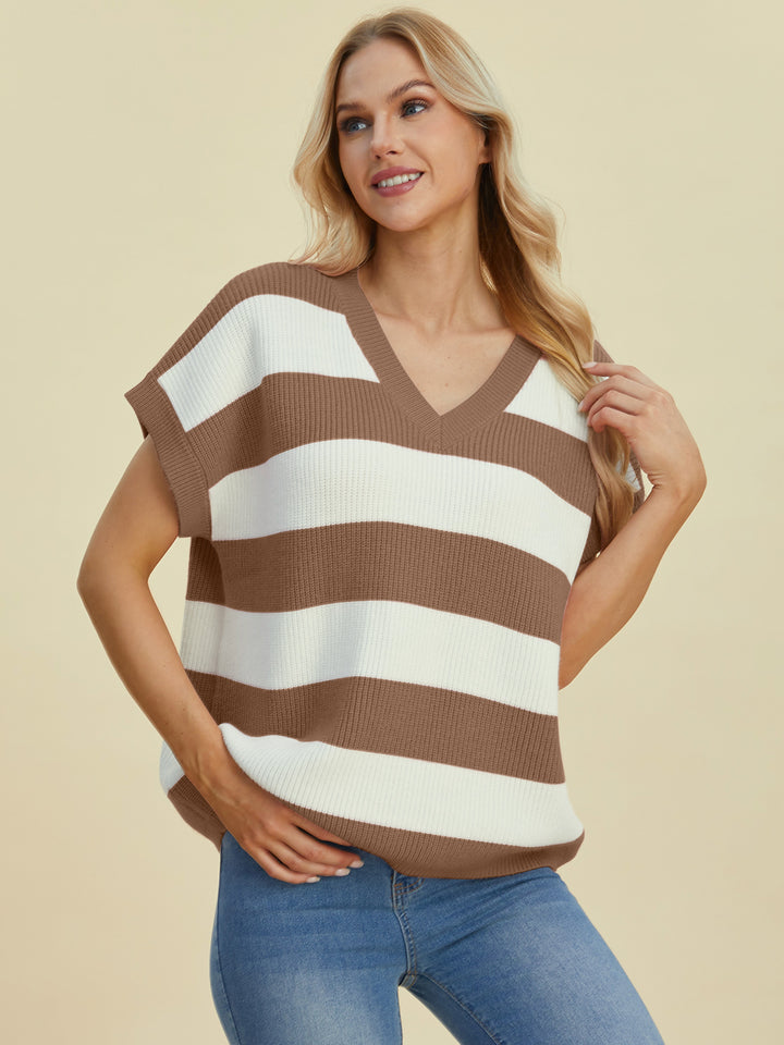 The Bouncing Doodle Striped V-Neck Short Sleeve Sweater