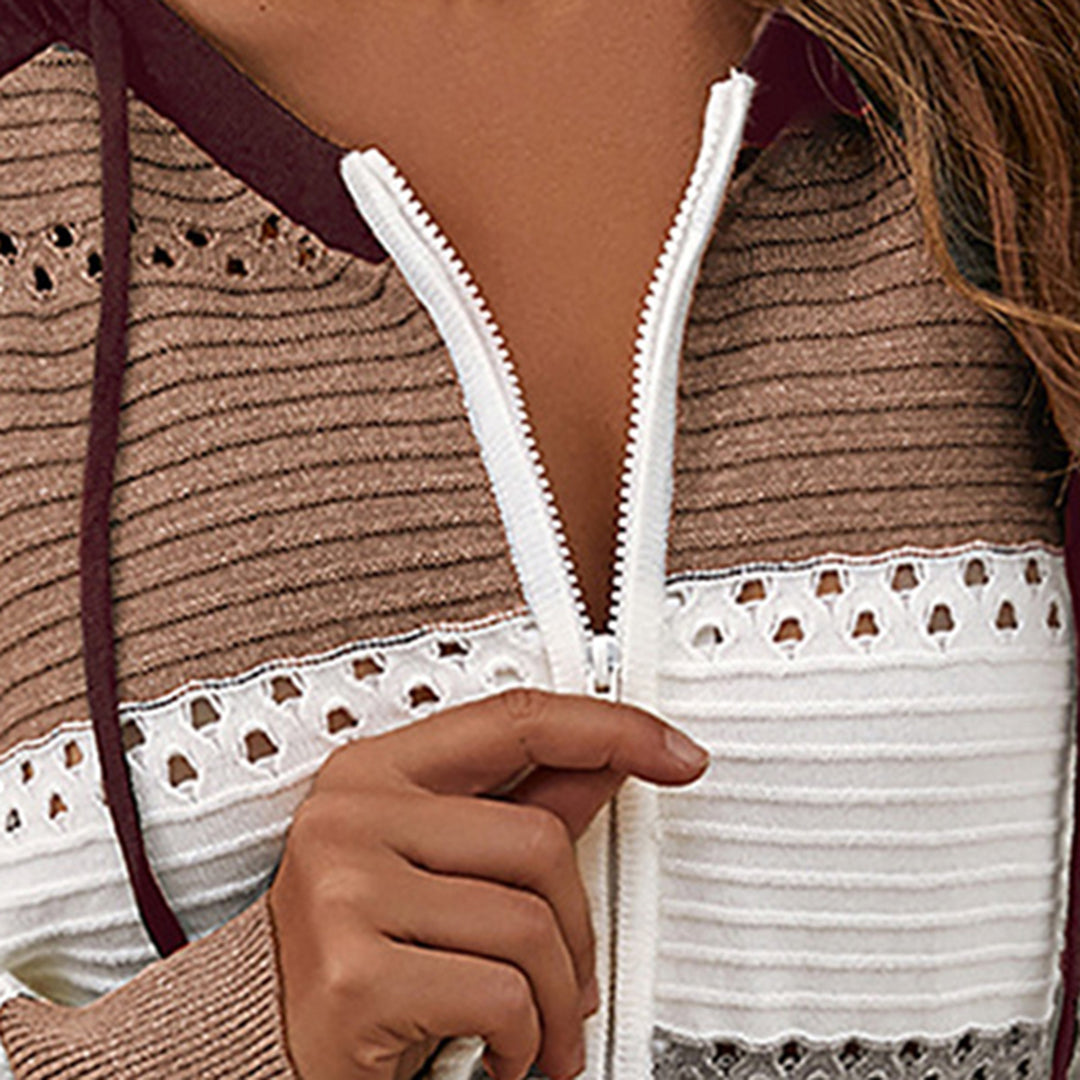 Bouncing Doodle Color Block  Drawstring Hooded Sweater