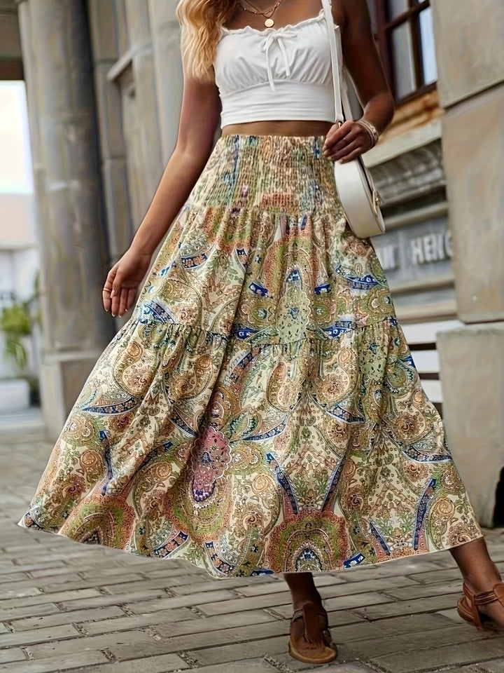 Bouncing Doodle Tiered Smocked Printed High Waist Skirt