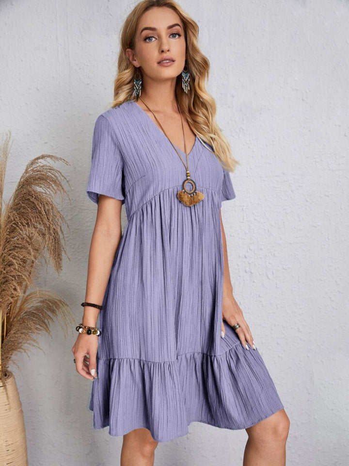 Bouncing Doodle V-Neck Short Sleeve Dress