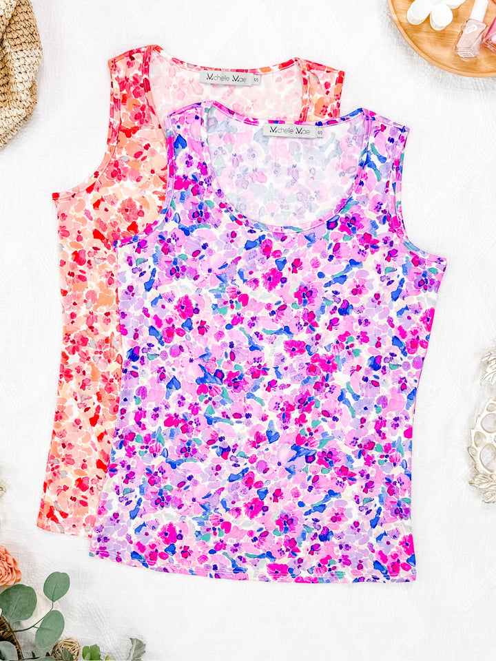 IN STOCK Luxe Crew Tank - Purple Floral Abstract