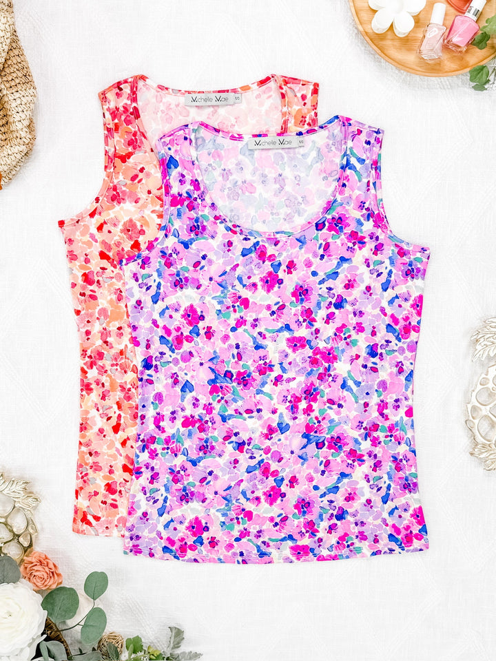 IN STOCK Luxe Crew Tank - Purple Floral Abstract