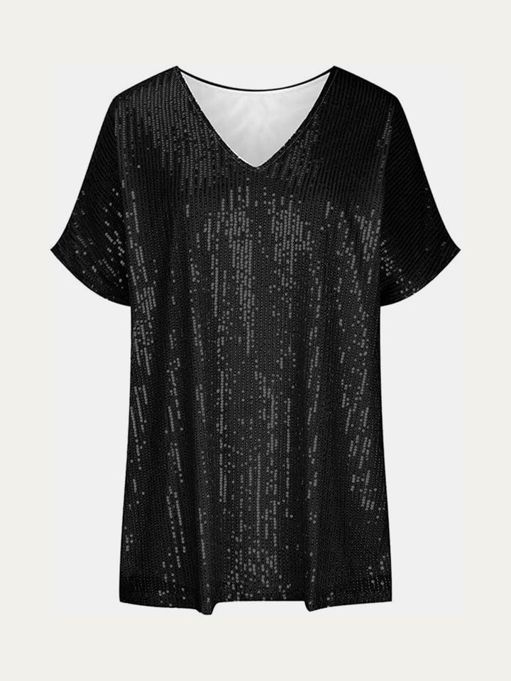 Bouncing Doodle Sequin V-Neck Short Sleeve Top