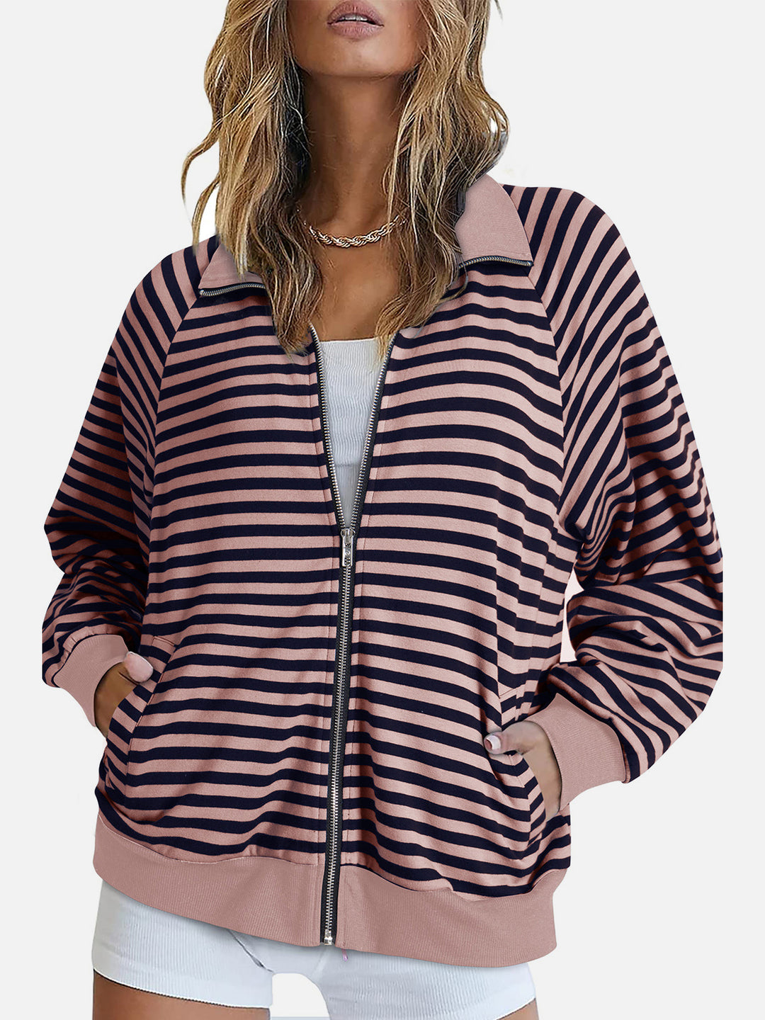 The Bouncing Doodle Striped Zip Up Long Sleeve Sweatshirt