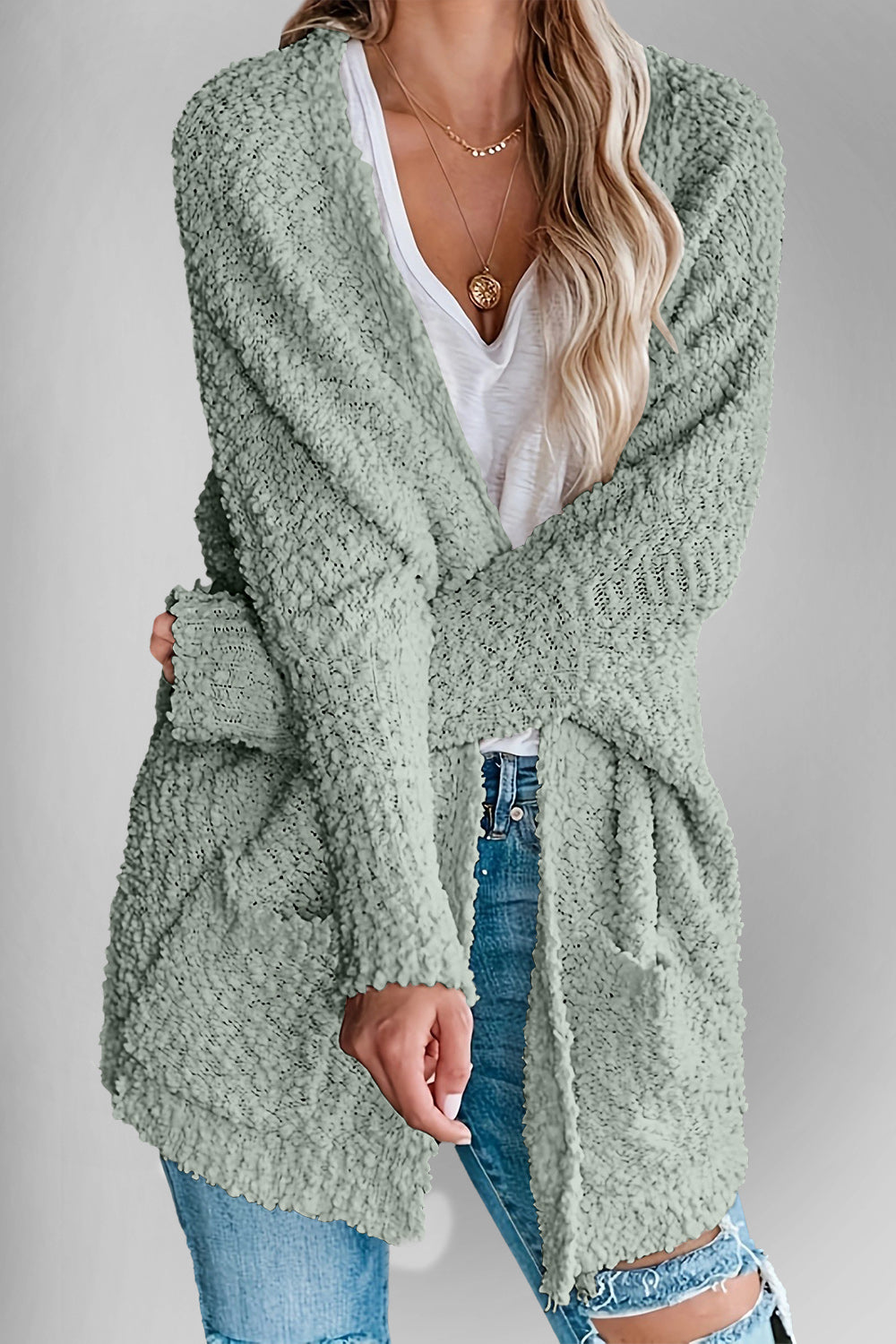 The Bouncing Doodle Open Front Long Sleeve Cardigan with Pockets