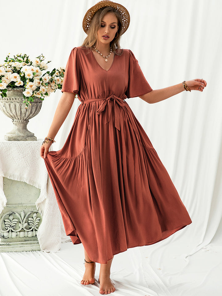 Bouncing Doodle V-Neck Flutter Sleeve Midi Dress