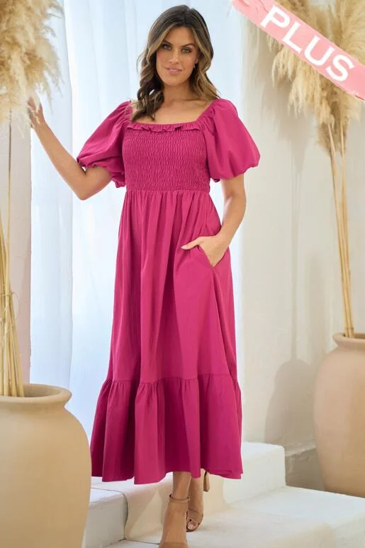 Hailey & Co - Puffed Sleeve Smocked Bodice Dress