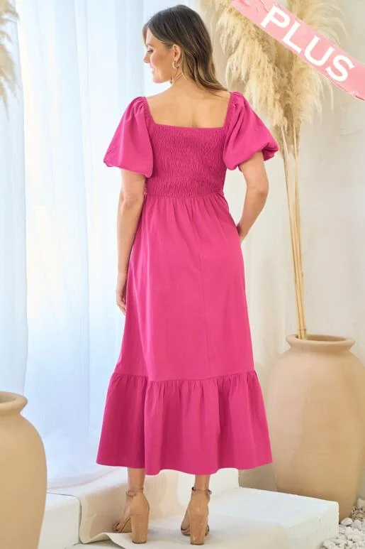 Hailey & Co - Puffed Sleeve Smocked Bodice Dress